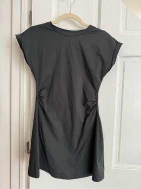 Effortless Charcoal Cinched Waist Mini Dress | Carrie Bradshaw Inspired